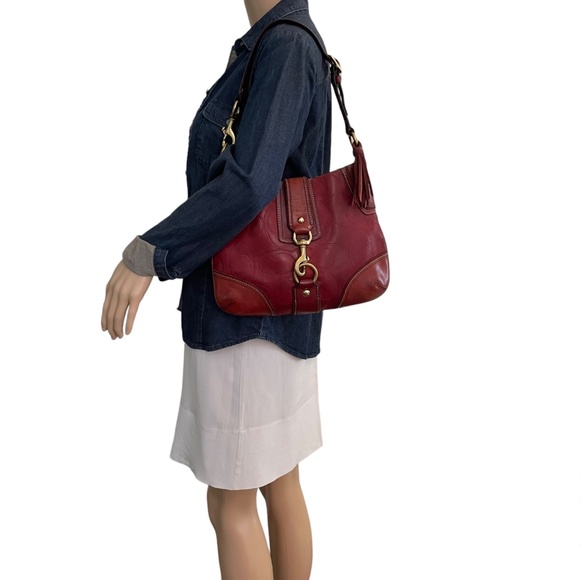 Coach Hampton red embossed C leather shoulder bag 11328 small hobo - Picture 2 of 12